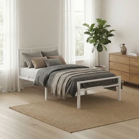 Vasagle – Lit simple métal 90 x 190 cm – Sommier avec tête de lit – Montage rapide – Structure acier – Capacité 250 kg – Blanc