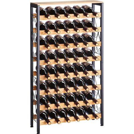 VEVOR Botellero para 48 Botellas, 8 Niveles, Independiente, de Hierro y Madera, Capacidad de Carga Total 80 kg y Patas Ajustables, Ideal para la Cocina o el Bar, Color Negro, 660 x 235 x 1190 mm (1/5)