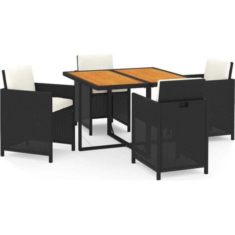 Set da Pranzo da Giardino 5 pz Salotto da Giardino con Cuscini in Polyrattan Nero (1/5)