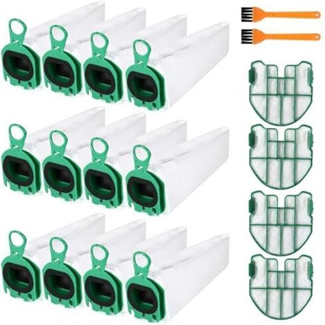 Paquete de 12 bolsas para aspiradora Vorwerk Folletto VB100 FP100, con 4 filtros de motor, 2 cepillos, bolsa de filtro, pieza de repuesto para aspiradora Vorwerk Folletto VB 100 FP 100. (1/5)