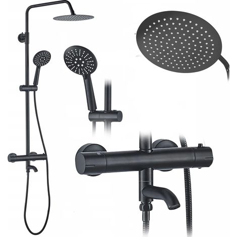 Conjunto de ducha y baño LUNGO con termostato negro, código REA-P4113 (1/4)