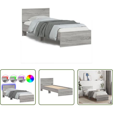 vidaXL LED-Leuchten - Bettgestell mit Kopfteil und LED-Leuchten Grau Sonoma 75x190 cm (1/5)