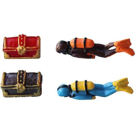 Décoration d'aquarium en 4 pièces, figurine de plongeur, coffret au trésor, objets en résine (1/3)