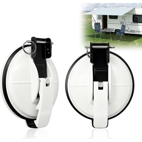 Lot de 2 supports d'auvent pour camping car avec crochets et grandes ventouses(blanc), accessoires de camping car, support pour pieds d'auvent (1/5)