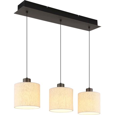 Pendelleuchte Hängeleuchte Deckenleuchte LED schwarz chrom Leinen creme H 180 cm