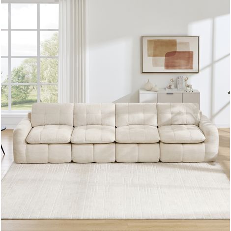 Sofá modular de 4 plazas en chenilla beige, sin montaje, 334 x 97 x 68 cm HAVRYA (1/5)