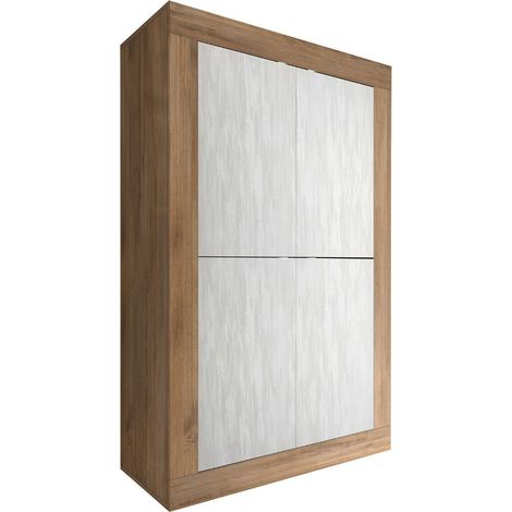 Rangement 4 portes aspect bois finition Mercure façades blanc texturées - OTELLO (1/5)