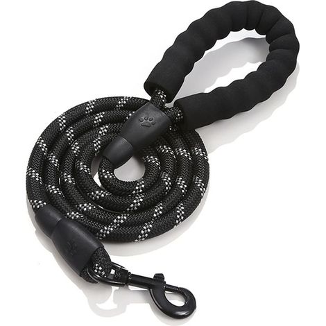 Laisse Chien, 150cm Durable Laisse Chien avec Poignée Double et Fils Réfléchissants pour Chiens Petits Moyens et Grands Marche et Courir (Noir) (1/3)