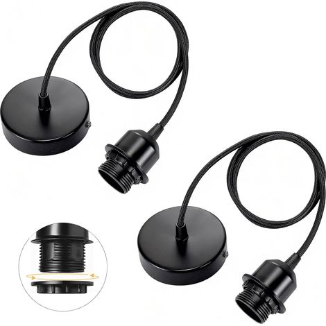 lot de 2 suspensions E27 avec bague vissable, câble textile réglable 100cm, suspension compatible avec abat-jour, douille idéale pour suspension de cuisine (1/5)