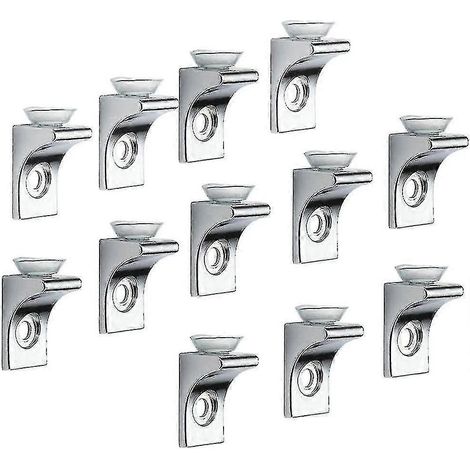 Support d'étagère en verre, lot de 12, en alliage de zinc chromé poli, à angle droit, avec ventouse. (1/5)