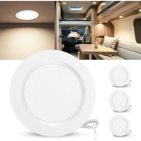 Lot de 3 Spot LED Encastrable 12V, 4000K Blanc Neutre 3.5W 330LM Alu Spots de Plafond Intensité Variable, LED Encastrable Plafond Trou 55-58mm, IP44 Plafonnier Spot pour Camper Meuble, Blanc (1/5)