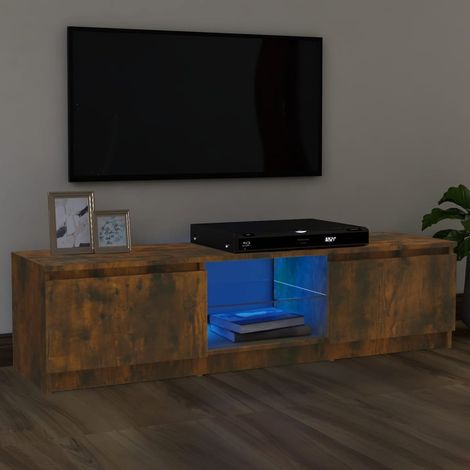 Meuble TV - Armoire de salon Banc TV avec lumières LED chêne fumé 120x30x35,5 cm -FR89806 (1/5)