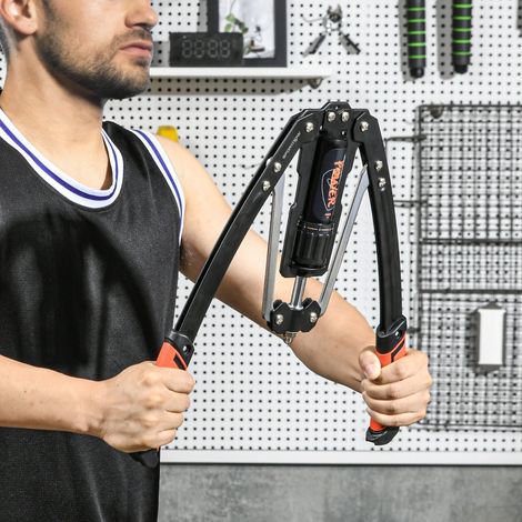 Appareil de musculation des bras Power Twister 10-200 kg, réglable et hydraulique, 43 x 16 x 5 cm, noir et rouge
