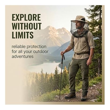 Anti-Mosquito Hat with Veil Protection and Zipper Adjustable Fisherman Hat for Hiking Camping Beekeeping and Outdoor Activities Beige (1/4)