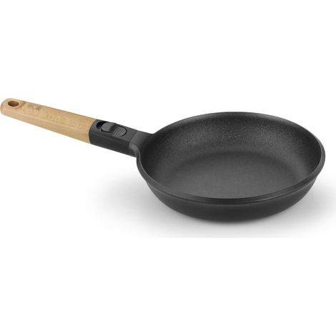 BRA MARKET Padella 18 cm, Alluminio Casto, Manico Rimovibile Legno Naturale Antiaderente Tristrato Senza PFOA, Adatto a tutti i tipi di fornelli, inclusa induzione (1/5)