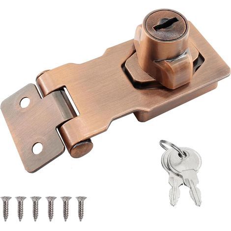 Moraillon de verrouillage de porte à clé à bouton rotatif, loquet de sécurité et agrafe, boucle de verrouillage en acier inoxydable, pour portail, porte de garage, abri de jardin en bois (1/5)