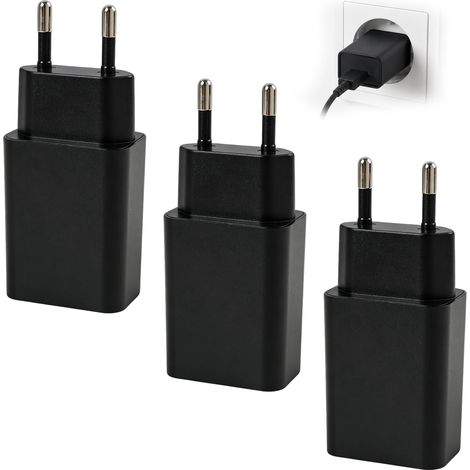 3 Pièces Chargeur USB, Adaptateur Secteur, Alimentation USB, 5V 2A 10W, Entrée 100-240V Noir, Charge Sécurisée Et Stable, pour Smartphone, Tablette, Montre Connectée, Écouteurs Et Lampe LED (1/5)