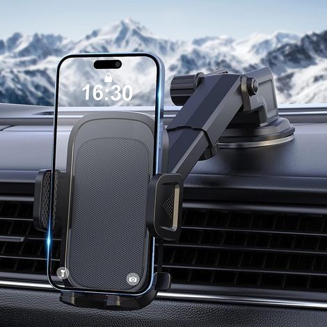 Support Telephone Voiture, Rotation 360° Porte Telephone Voiture Ventouse, Un Bouton de Libération Support téléphone pour 4-7 Pouces Smartphones iPhone 14 13 12 Samsung Galaxy S22 (1/5)
