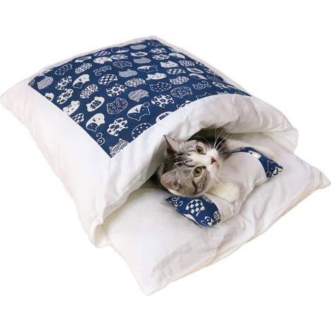 Cozy Cave-Style Pet Bed for Cats and Dogs, Foldable Sleeping Bag, Warm Blue Cushion XXL 55cm