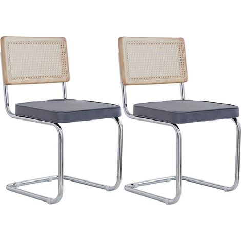 Lot de 2 chaises salle à manger vintage rotin plastique chaise bureau maison chambre dossier assise rembourrée velours grain nacre (1/5)
