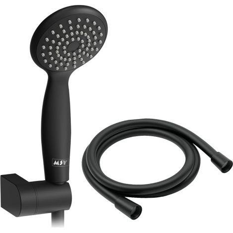 Pommeau de douche Vicente Noir matt Ø 80 mm avec support mural et flexible 150 cm (1/5)
