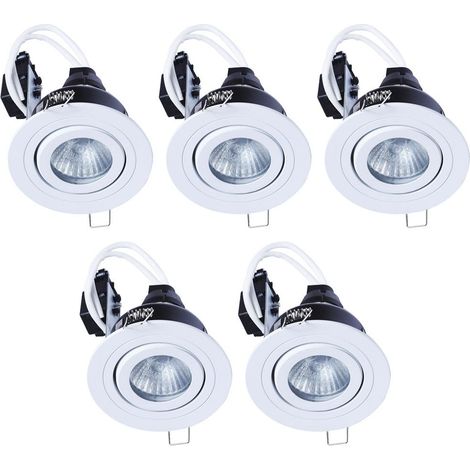 Litecraft Recessed Downlights Tiltable Bathroom IP65 Spotlights In White - 5 Pack