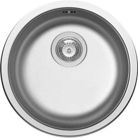 Go by Van Marcke Oberon évier 450 mm rond acier inoxydable poli siphon simple gain de place bonde avec trop-plein