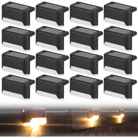 Lot de 16 Lampes solaires d'extérieur blanches pour escalier, Éclairage LED pour escalier extérieur, marches, clôture (1/5)