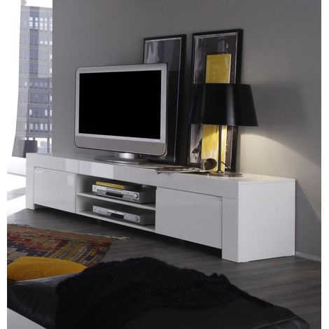Meuble TV moderne laqué blanc brillant 190 cm Twist (1/3)