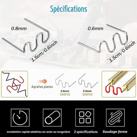 Staples, Plastic Welding Sticks, Welding Sticks Staples Nail 0.8mm/0.6mm, Wave Style Welding Plastic Welding Nails, for Car Bumper Repair (1/3)