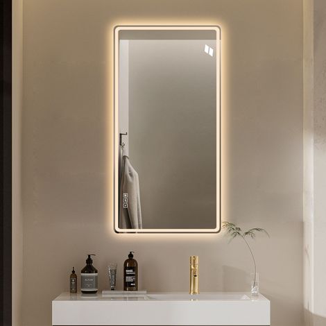 Miroir LED salle de bain 60×120cm sans cadre tactile dimmable,3 températures couleur anti-embrouillage HD vertical/horizontal. (1/5)