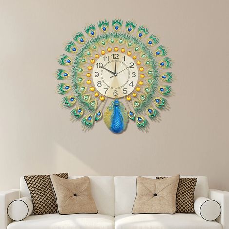 Reloj de pared vintage de pavo real 3D, grande, silencioso, sin tictac, sin pilas, de metal de 60 cm, ideal para sala de estar, dormitorio y cocina.