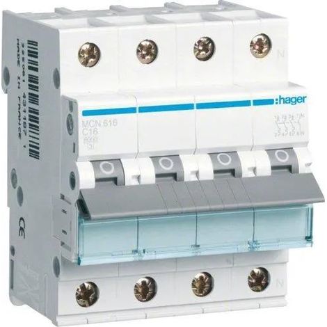 Hager MCN616 interruptor automático miniatura tipo C 4 polos blanco