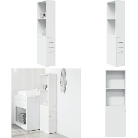 Armario de baño estrecho con ruedas madera de ingeniería blanco - Armario de almacenamiento - Armario de baño estrecho