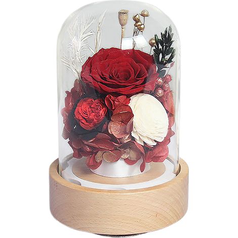 Ewige Rosen-Spieluhr, Süße Spieluhr mit ewigen Blumen, Muttertagsdekoration, Geschenk, roter Glasdeckel (1/2)