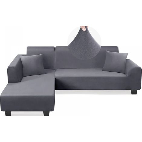 Housse épaisse pour canapé 1, 2, 3 ou 4 places, housse extensible en forme de L pour canapé d'angle, idéale pour le salon et les animaux de compagnie, lavable et protectrice pour meubles…, gris clair, (1/5)