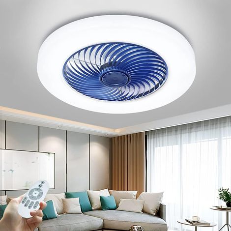 Ventilateur de plafond LED(bleu), ventilateur de plafond invisible 36W avec éclairage, lustre ultra-silencieux à vitesse réglable, ventilateur de chambre pour garçons et filles, ventilateur d (1/5)