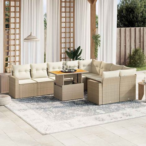 Set Divano da Giardino 10 pz con Cuscini Beige in Polyrattan vidaXL (1/3)