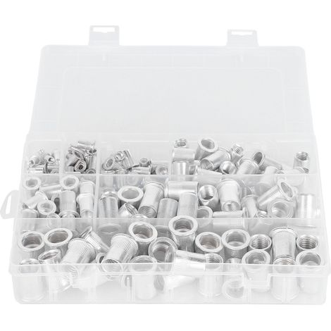 175 inserts filetés en alliage d'aluminium zingué, tête plate, écrous rivet 175 pièces, outillage de fixation (1/5)