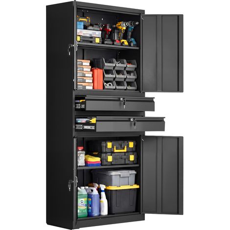 Mophorn Armadio in Metallo con Serratura, Altezza 180 cm, Ripiani Regolabili con Portata Fino a 81,5 kg, 4 Ante e 2 Cassetti, Ideale per Garage, Ufficio e Casa (1/5)