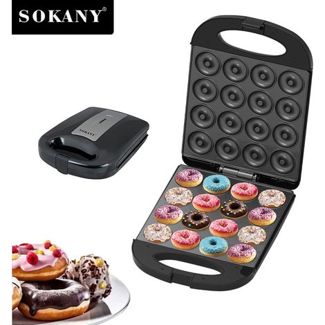 Machine à mini-donuts, machine à mini-crêpes, cuit 16 mini-donuts, surface antiadhésive, appareil à gâteaux, chauffage double face, idéal pour le petit-déjeuner, les collations, les desserts et plus e (1/5)