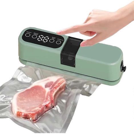Mini machine à emballer sous vide automatique sans fil, portable et verte pour usage domestique. (1/5)
