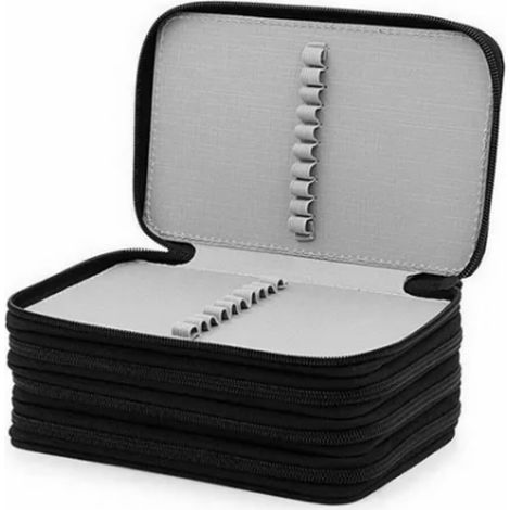 Boîte à crayons à 72 compartiments, grande capacité, 4 niveaux, boîte de rangement professionnelle en tissu Oxford pour crayons de couleur pour enfants, noire. (1/5)