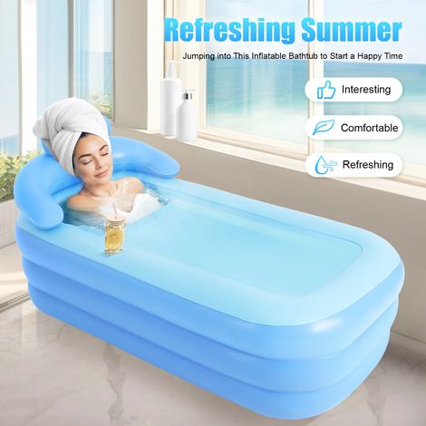 Bañera Inflable Adulto Plegable Bañera Inflable Portátil 160 Cm Camping Viajes Azul (1/5)