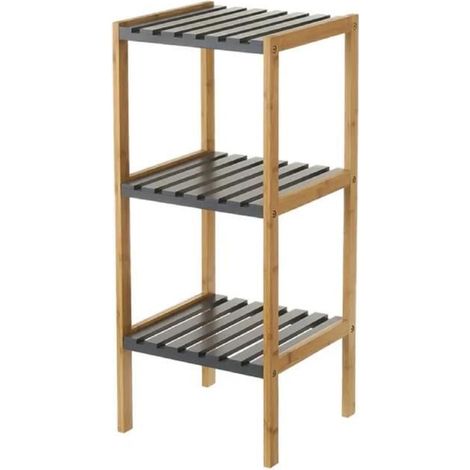 Étagère de rangement avec 3 tablette en bambou-MDF coloris naturel-gris - Longueur 34 x Profondeur 33 x Hauteur 80 cm-JUANIO (1/3)