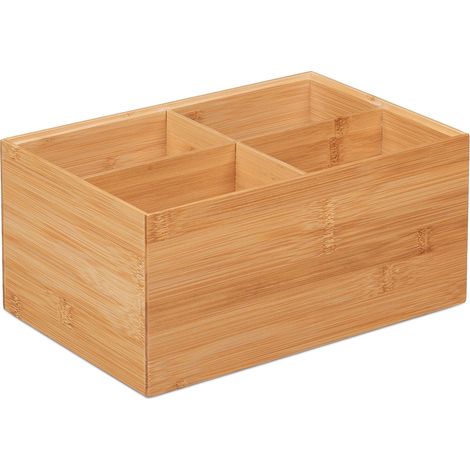 Scatola portaoggetti impilabile 4 scomparti 14 x 30 x 20 cm pratica decorativa in bambù naturale 130012731