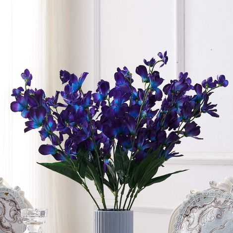 Orquídeas artificiales de 68,5 cm (27 pulgadas), 6 piezas, color púrpura, tallos largos, sueltas, para centros de mesa de boda o para el hogar (6 piezas de color púrpura).