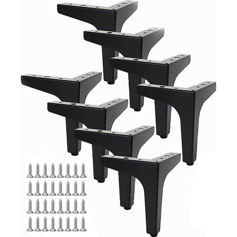 Lot de 8 Pieds de Canapé Metal 15 cm, Pieds de Table Basse Métal ChargePied de Meuble Noir, Support de Table en Fer Forge/Sofa, Pied pour Meuble TV (1/5)