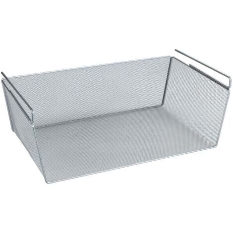 QORVA-Panier suspendu 49x28x18 cm métal argenté rangement cuisine corbeille à suspendre organisateur de cuisine panier à suspendre corbeille de rangement sous étagère corbeille métallique suspendue (1/4)