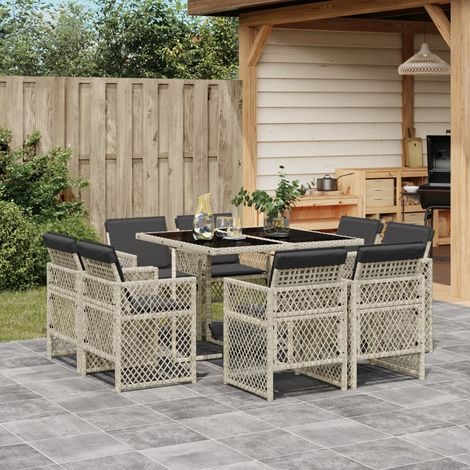 Set comedor de jardín 9 pzas cojines ratán sintético gris claro vidaXL (1/5)